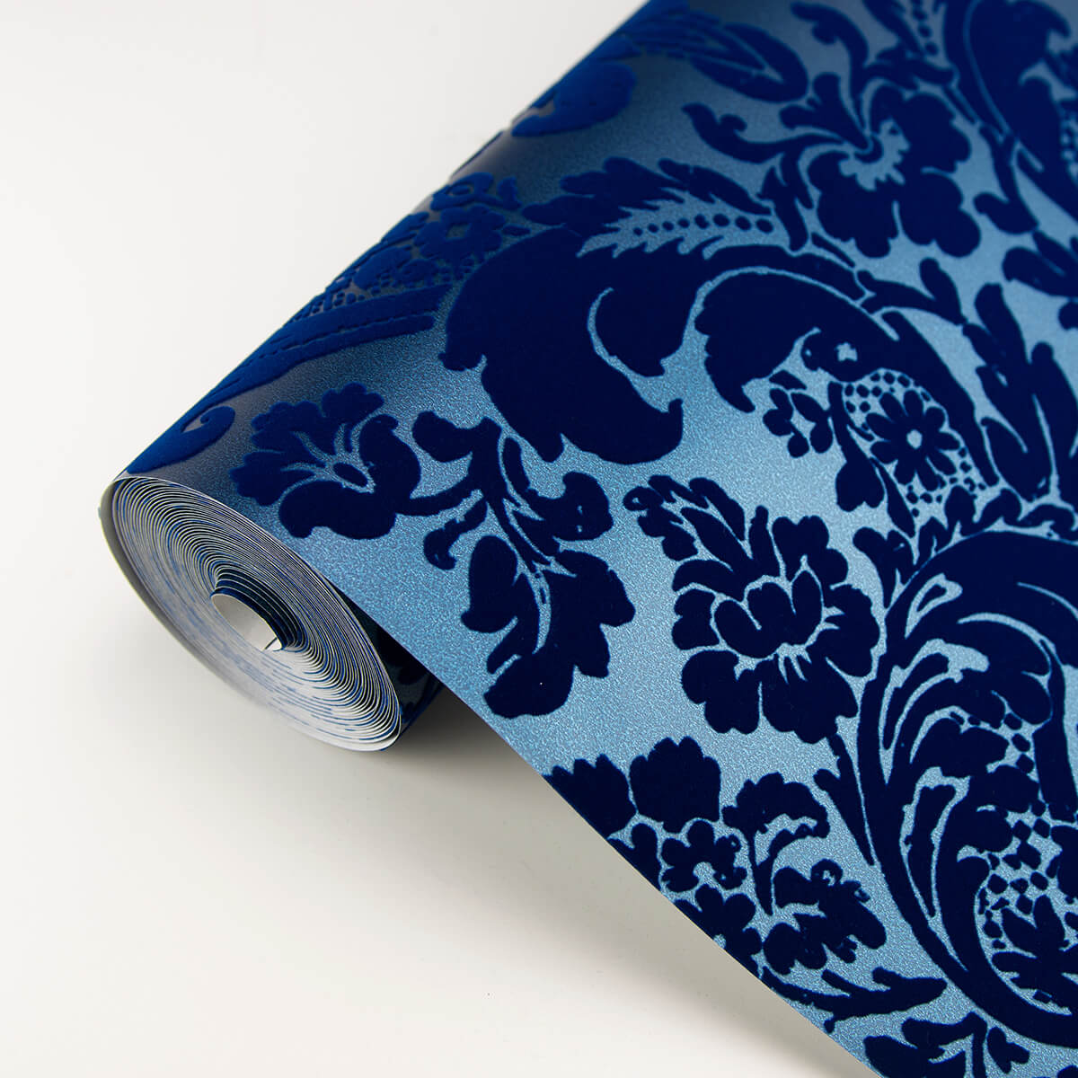 shadow-blue-flocked-damask-wallpaper-york-wallcoverings-2763-87310 - York Wallcoverings Wallpaper