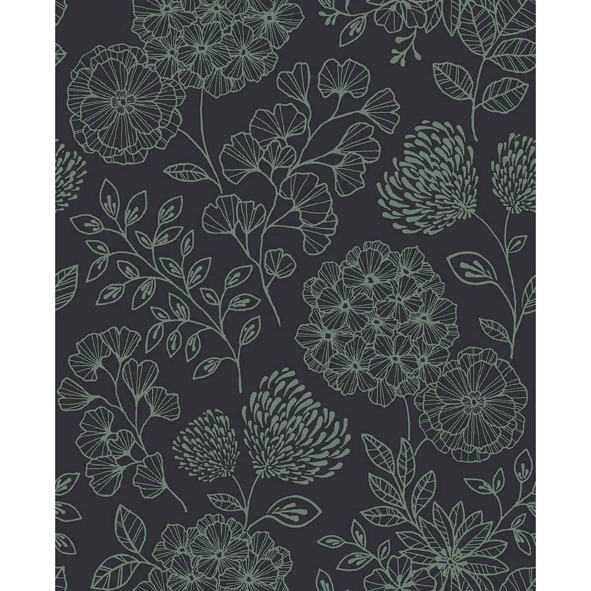 Ada Charcoal Floral Wallpaper - York Wallcoverings - 2975-26206