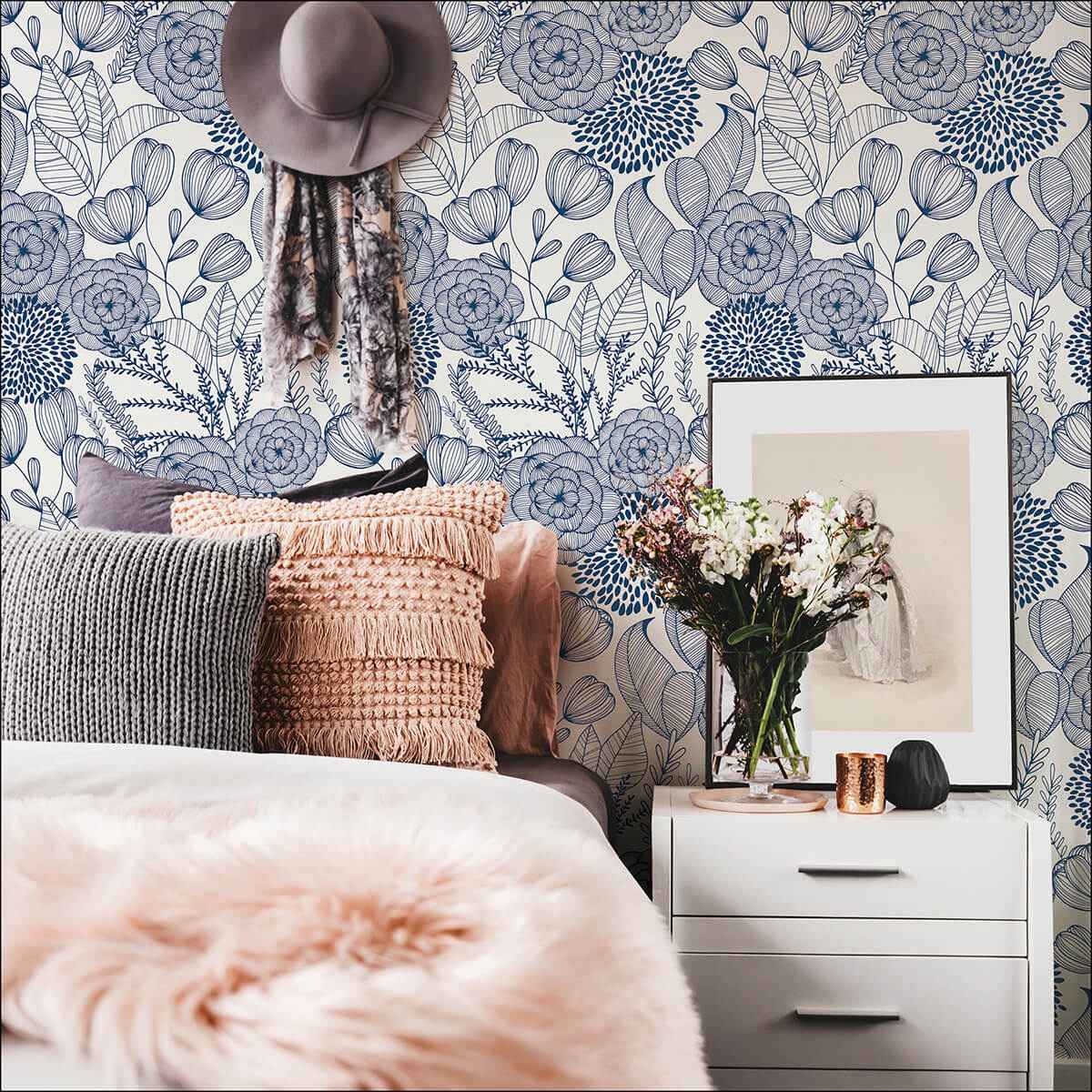 Navy Secret Garden Peel and Stick Wallpaper - York Wallcoverings - NUS3830 - York Wallcoverings Wallpaper