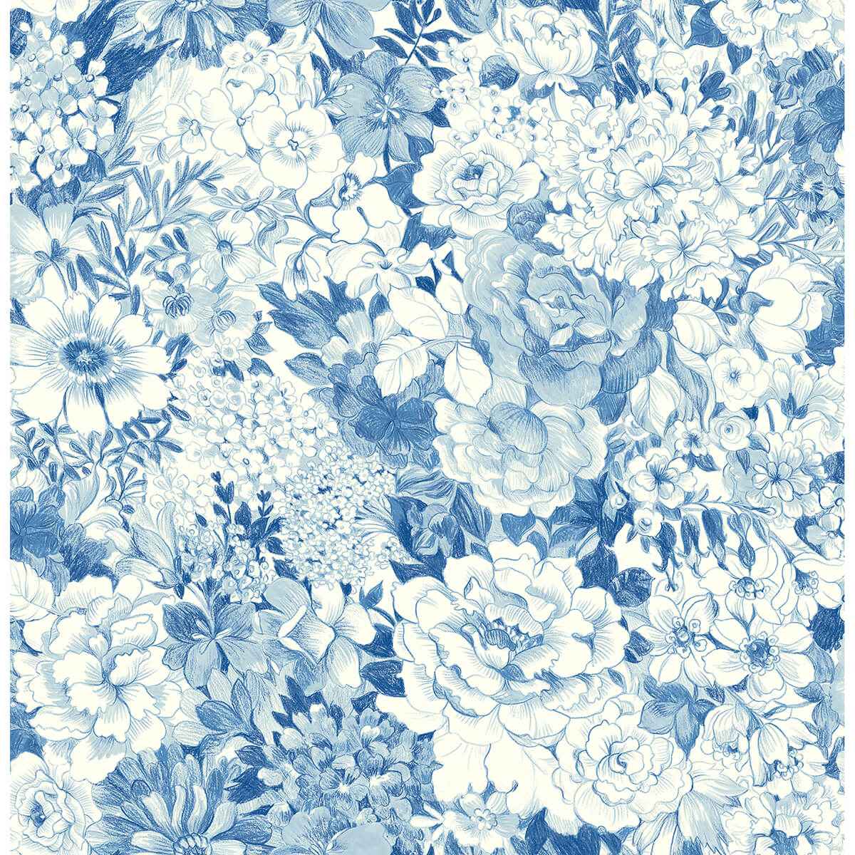 Indigo Empress Garden Peel and Stick Wallpaper - York Wallcoverings - NUS3833 - York Wallcoverings Wallpaper