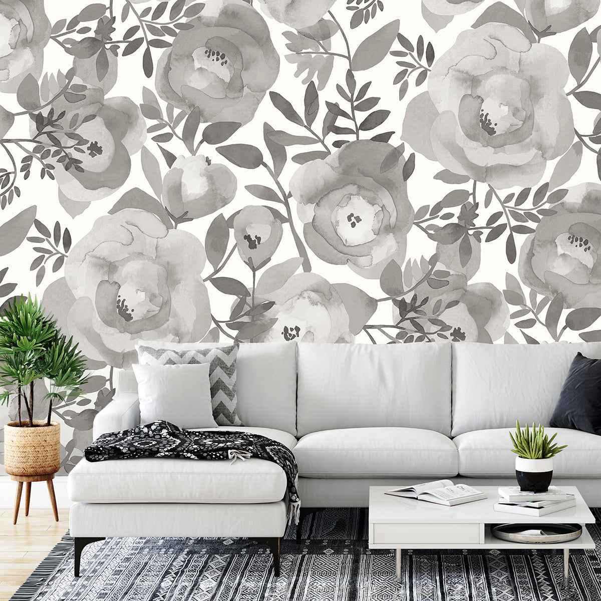 Blooming Floral Dove Grey Wall Mural - York Wallcoverings - ASTM3906 - York Wallcoverings Wallpaper