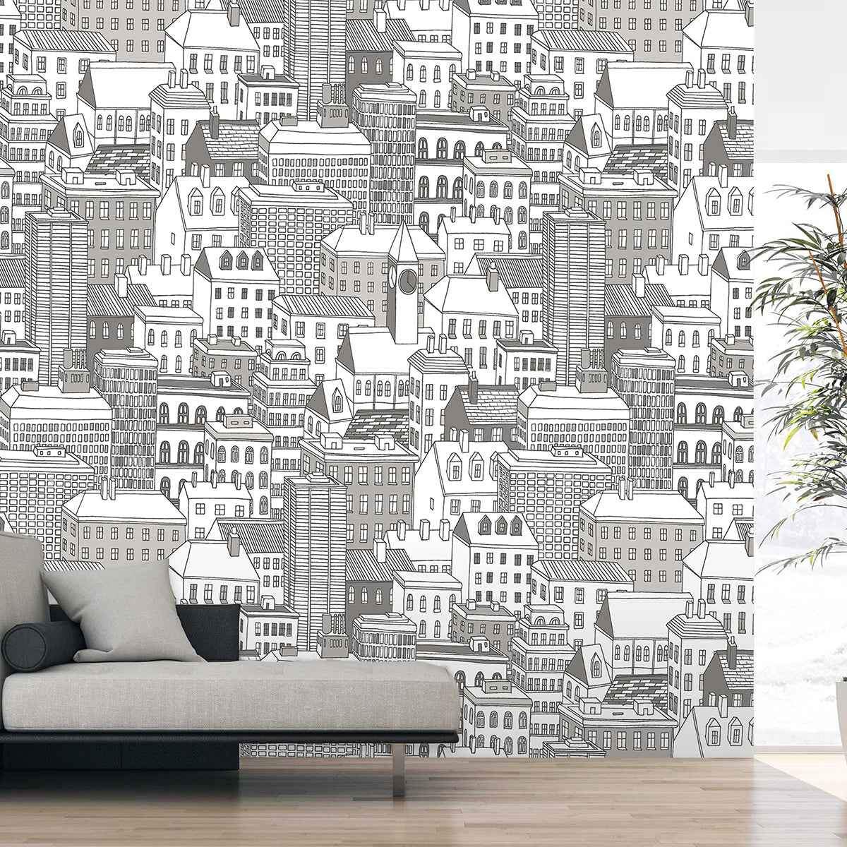 City Views Dove Grey Wall Mural - York Wallcoverings - ASTM3908 - York Wallcoverings Wallpaper
