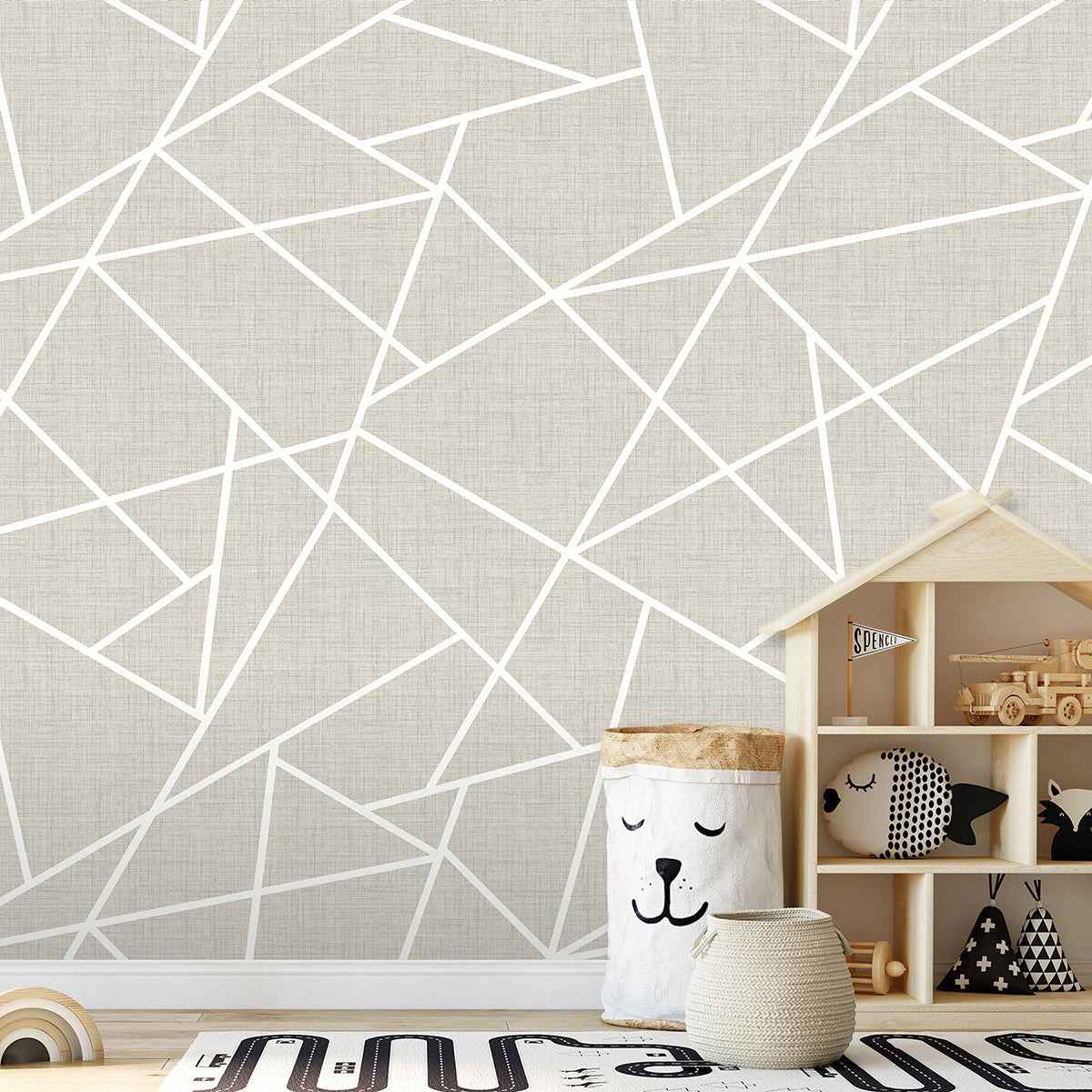 Modern Lines White on Dove Grey Wall Mural - York Wallcoverings - ASTM3915 - York Wallcoverings Wallpaper