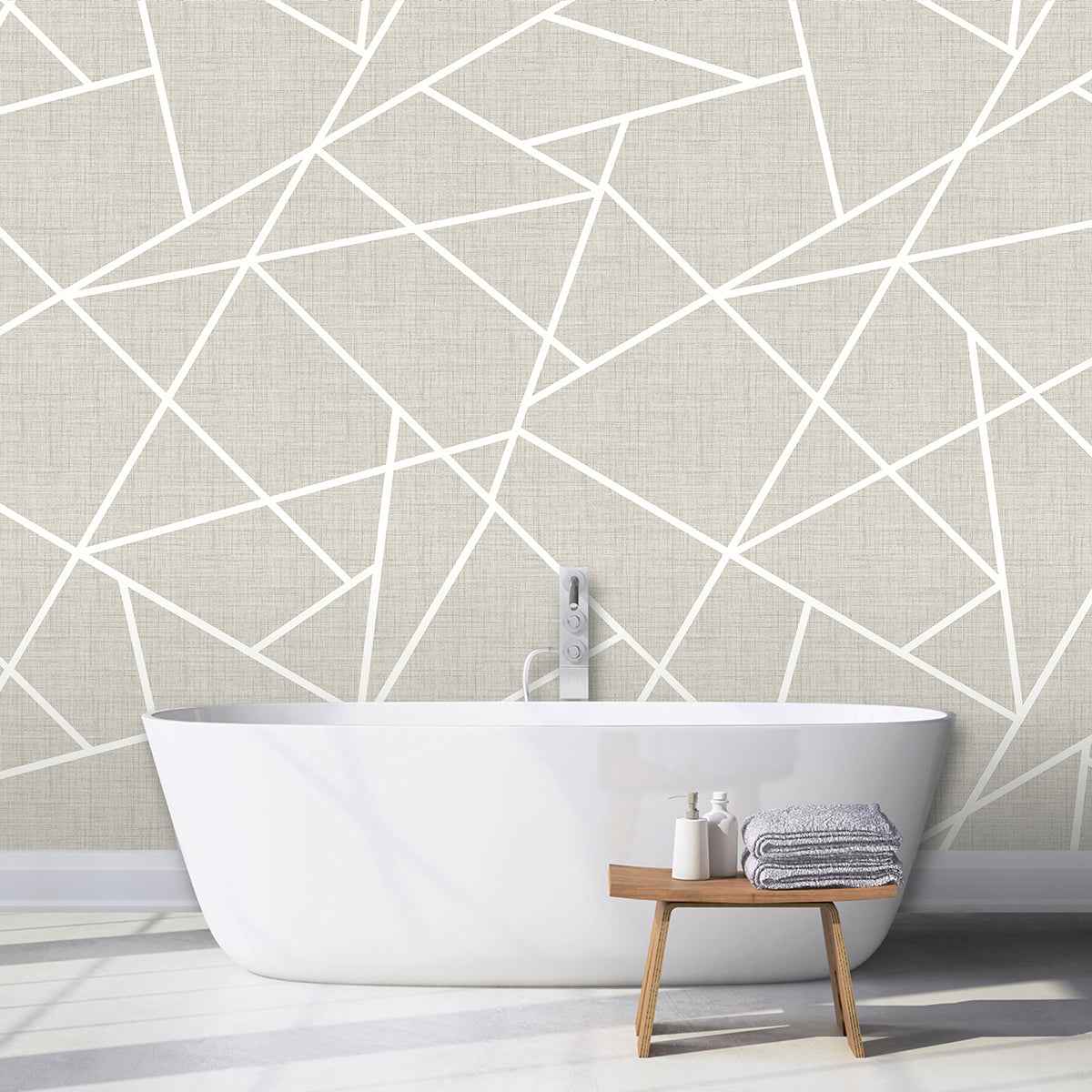 Modern Lines White on Dove Grey Wall Mural - York Wallcoverings - ASTM3915 - York Wallcoverings Wallpaper