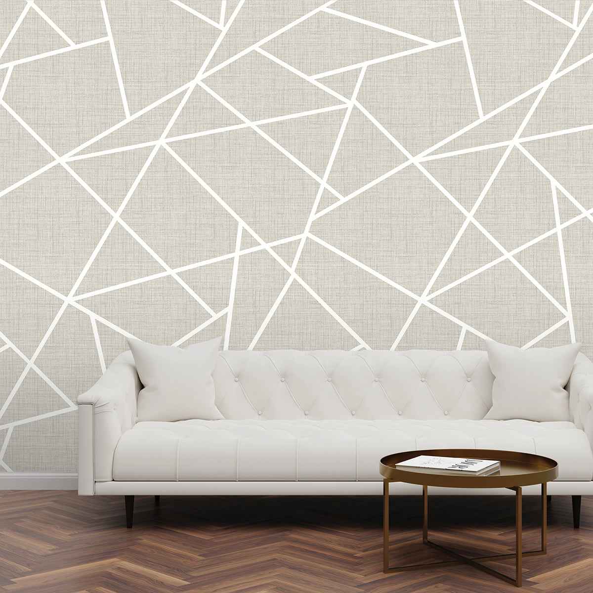 Modern Lines White on Dove Grey Wall Mural - York Wallcoverings - ASTM3915 - York Wallcoverings Wallpaper