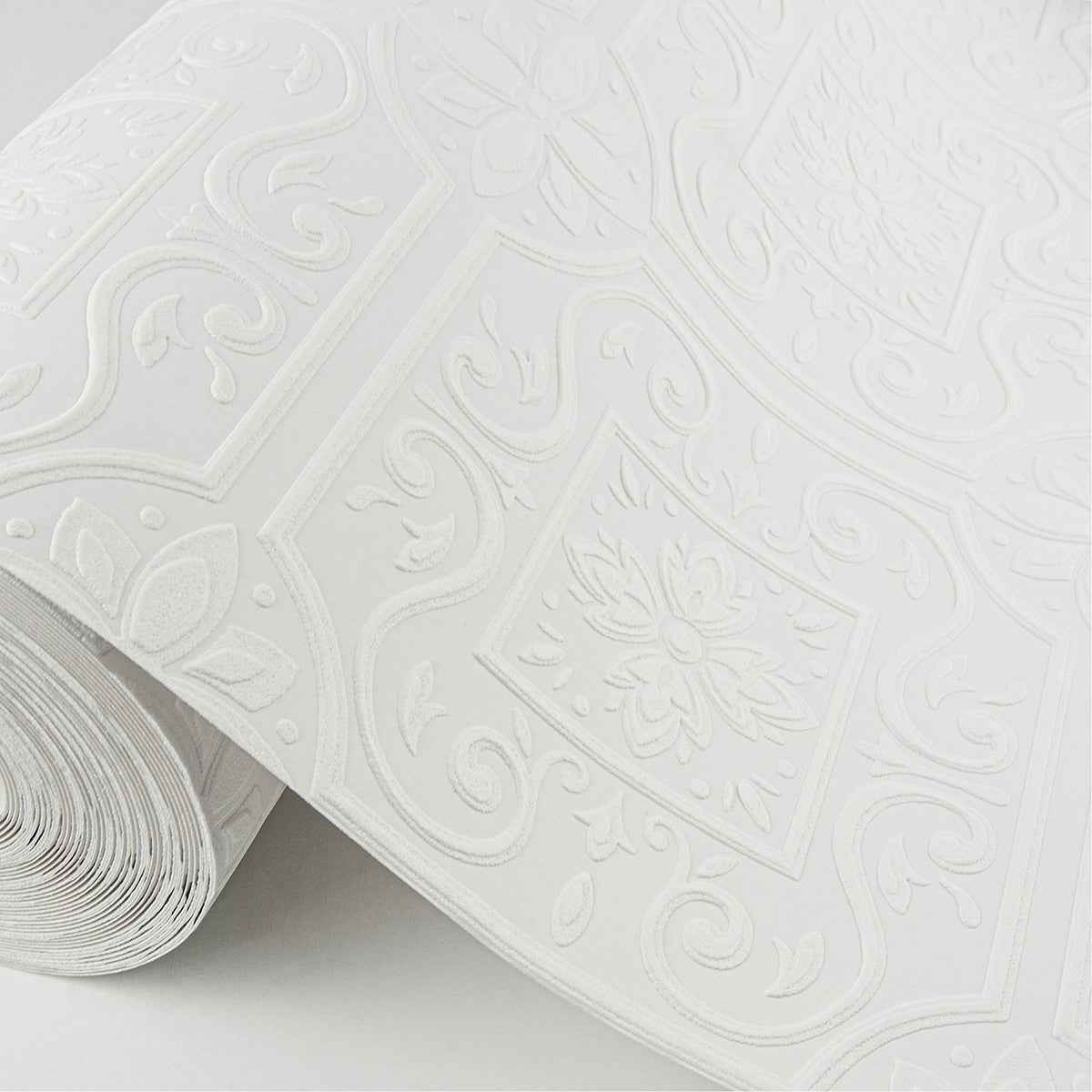 Ibold White Tin Ceiling Scroll Paintable Wallpaper - York Wallcoverings - 4000-59001 - York Wallcoverings Wallpaper