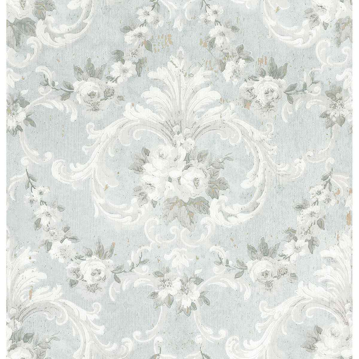 This Old Hudson Vintage Blue Rose Damask Wallpaper - York Wallcoverings - AST4066 - York Wallcoverings Wallpaper