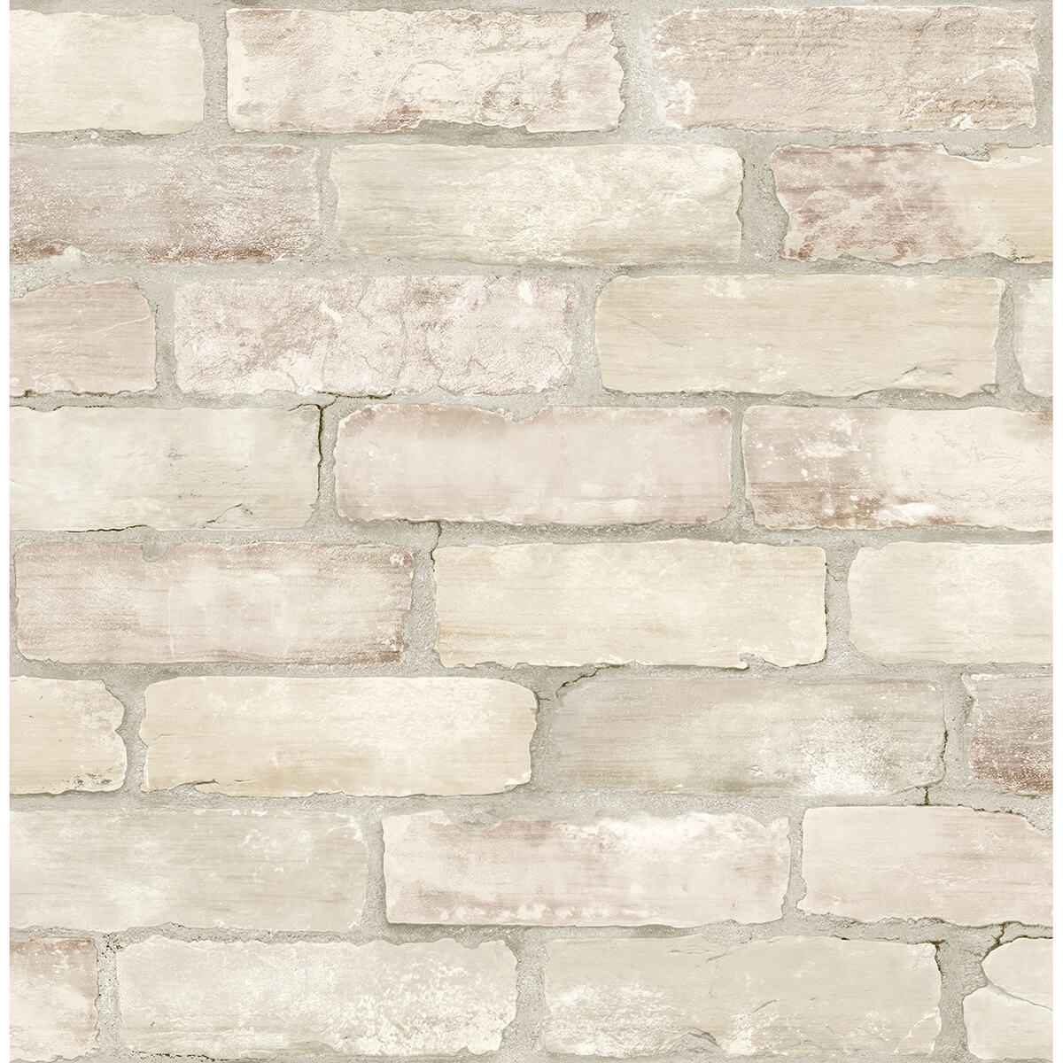 Limewashed Bone Weathered Brick Wallpaper - York Wallcoverings - AST4076 - York Wallcoverings Wallpaper