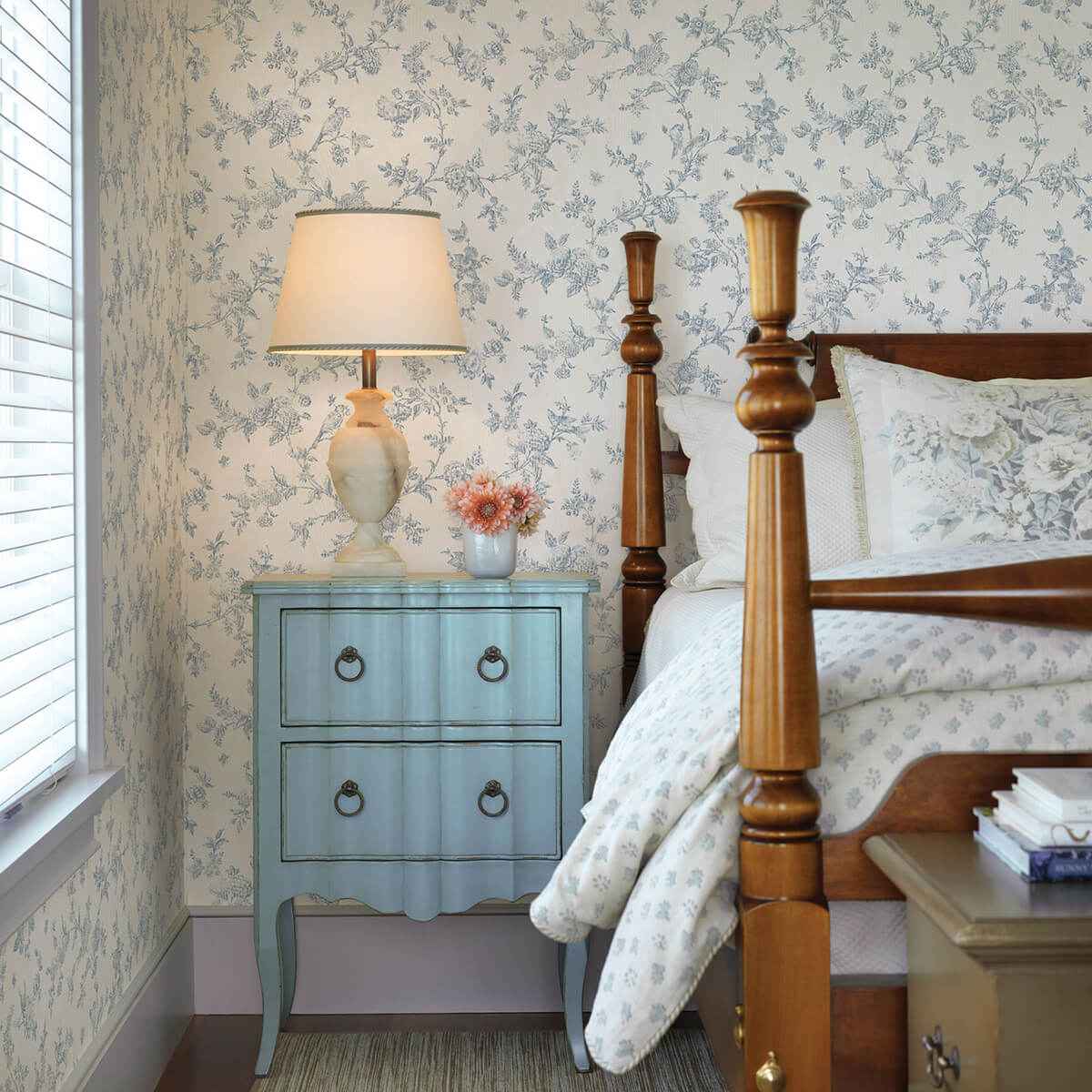 French Nightingale Blue Trail Wallpaper - York Wallcoverings - 3123-02192 - York Wallcoverings Wallpaper