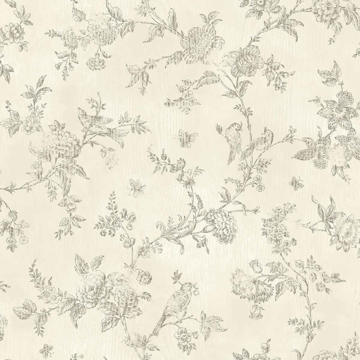 French Nightingale Brown Trail Wallpaper - York Wallcoverings - 3123-02193 - York Wallcoverings Wallpaper
