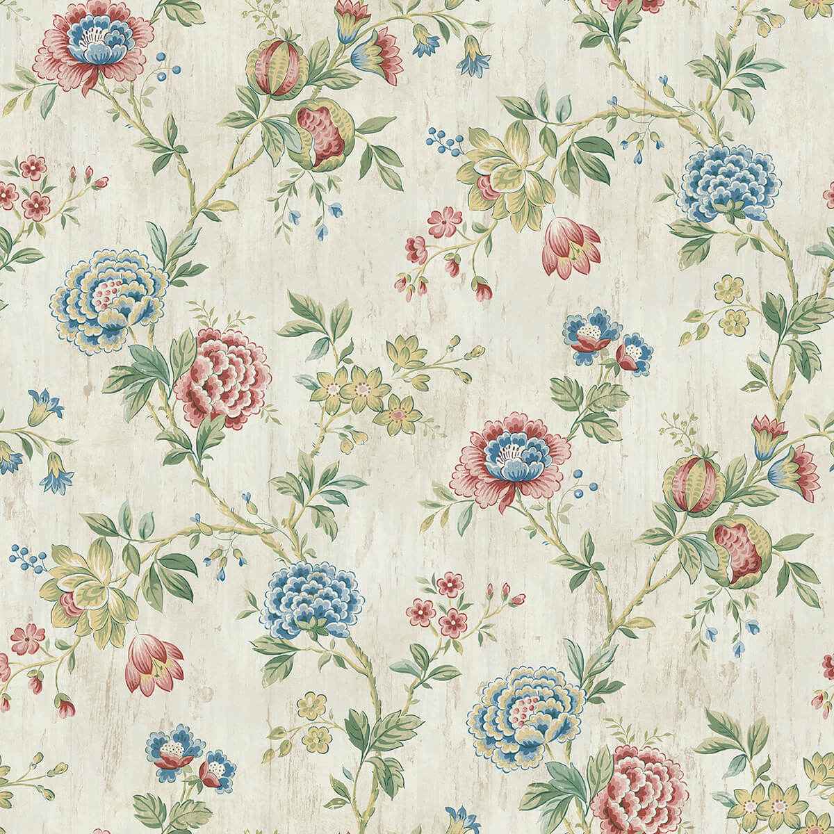 Chrysanthemum Multicolor Jacobean Wallpaper - York Wallcoverings - 3123-02211
