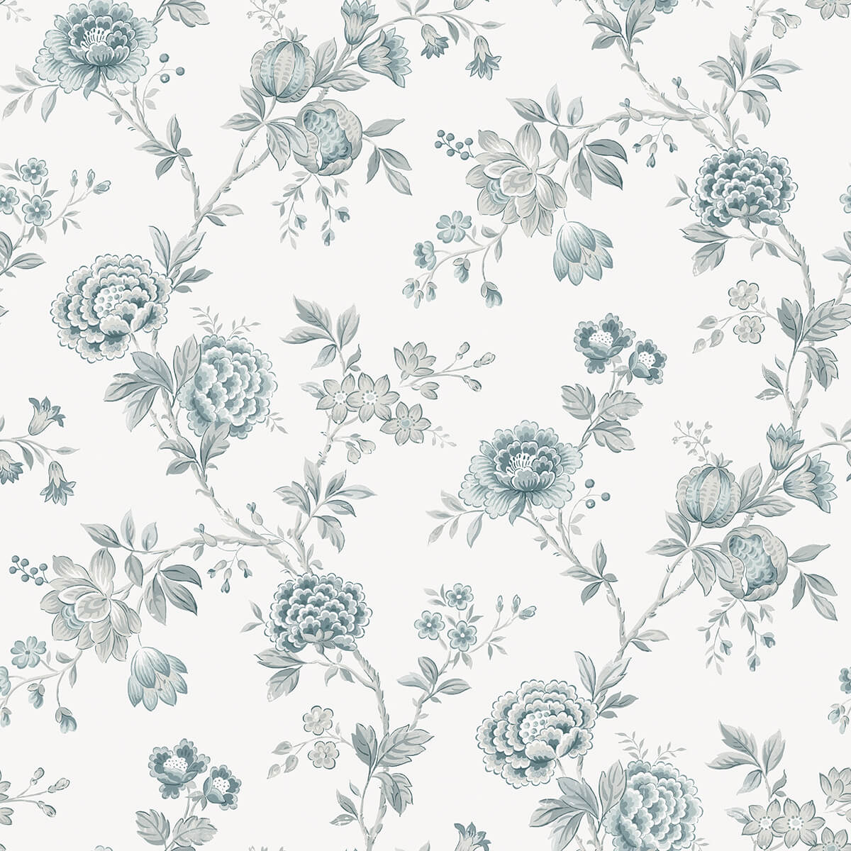 chrysanthemum-teal-jacobean-wallpaper-york-wallcoverings-3123-02215 - York Wallcoverings Papel pintado