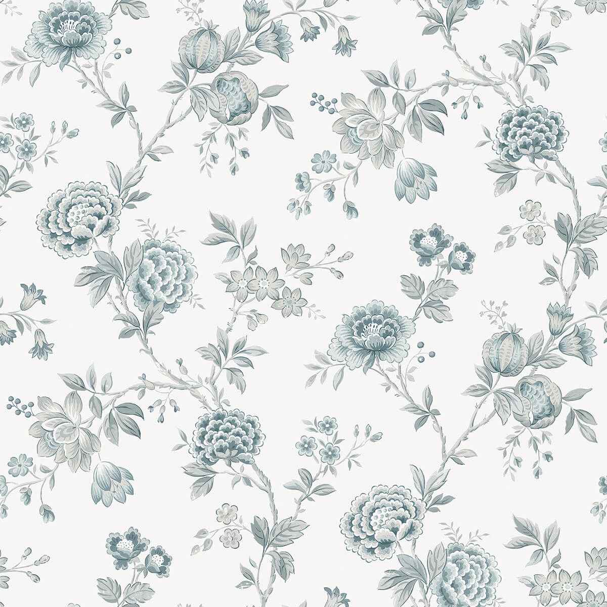 Chrysanthemum Teal Jacobean Wallpaper - York Wallcoverings - 3123-02215 - York Wallcoverings Wallpaper