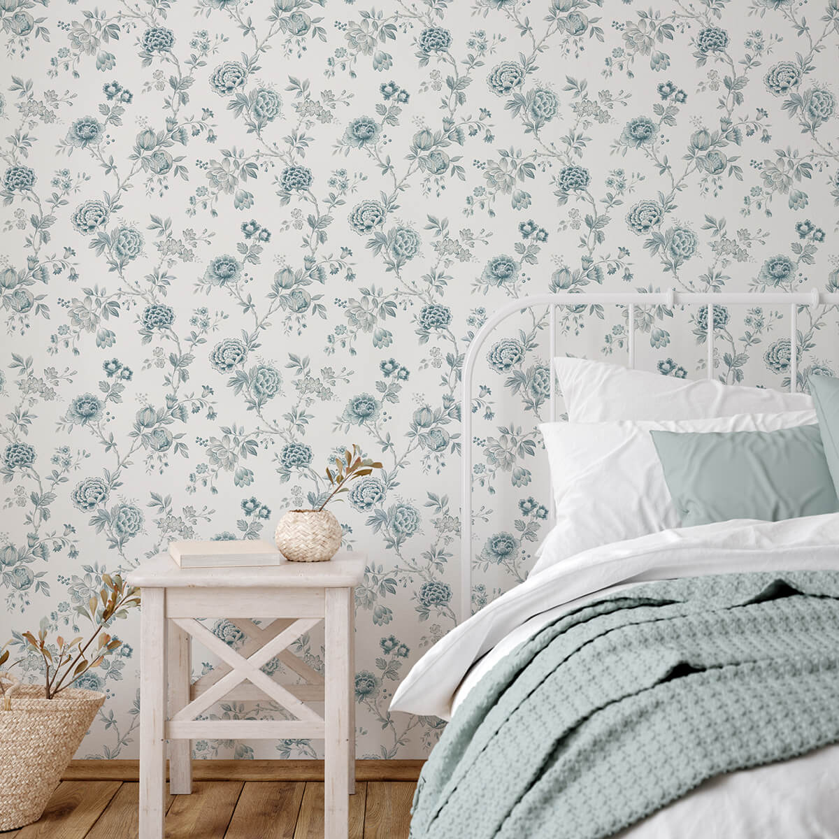 chrysanthemum-teal-jacobean-wallpaper-york-wallcoverings-3123-02215 - York Wallcoverings Papel pintado
