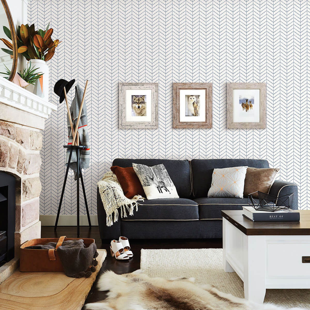 bison-blue-herringbone-wallpaper-york-wallcoverings-3123-25096 - York Wallcoverings Papel pintado