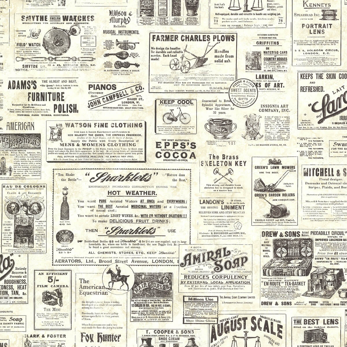 adamstown-cream-newspaper-classifieds-wallpaper-york-wallcoverings-3123-64271 - York Wallcoverings Papel pintado