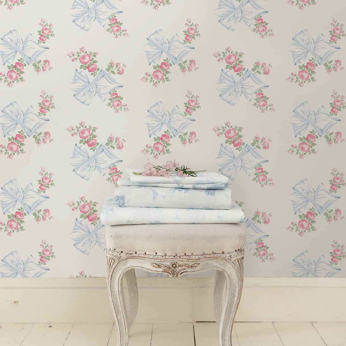 Rosa Beaux Pastel Blue Large Bow Spot Wallpaper - York Wallcoverings - AST4113 - York Wallcoverings Wallpaper
