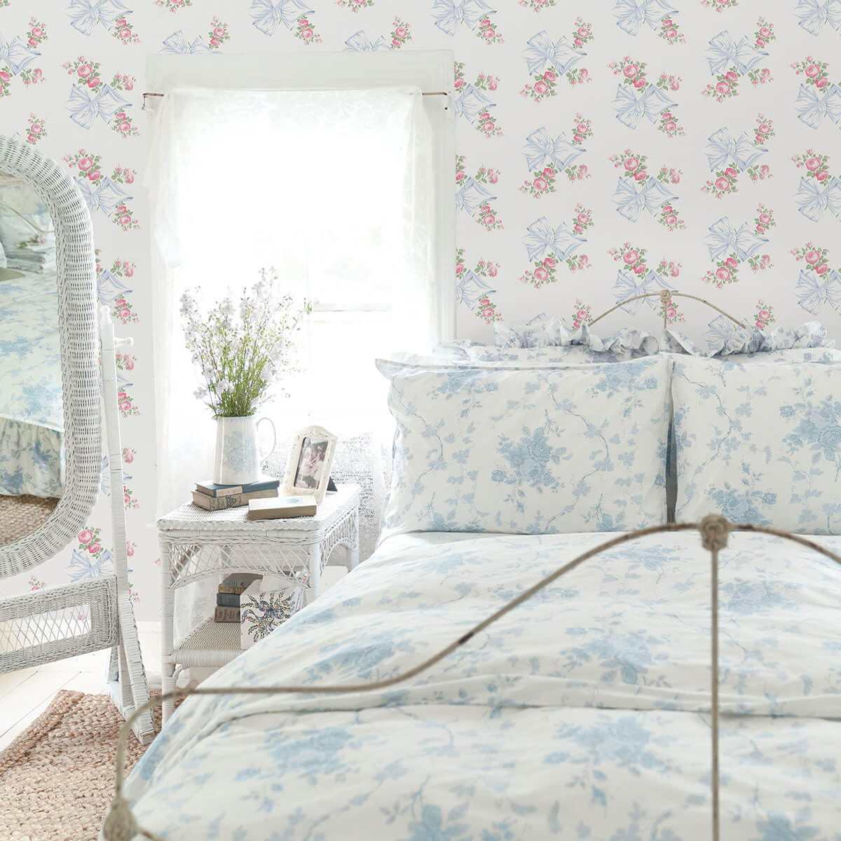 rosa-beaux-pastel-blue-large-bow-spot-wallpaper-york-wallcoverings-ast4113 - York Wallcoverings Wallpaper
