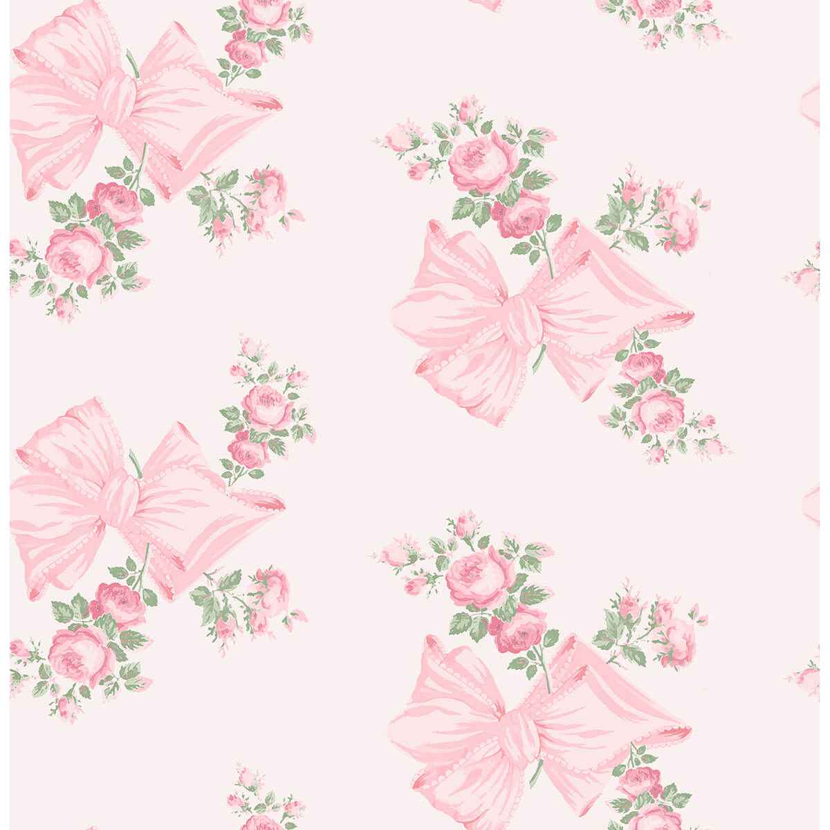 Rosa Beaux Pink Mint Large Bow Spot Wallpaper - York Wallcoverings - AST4169