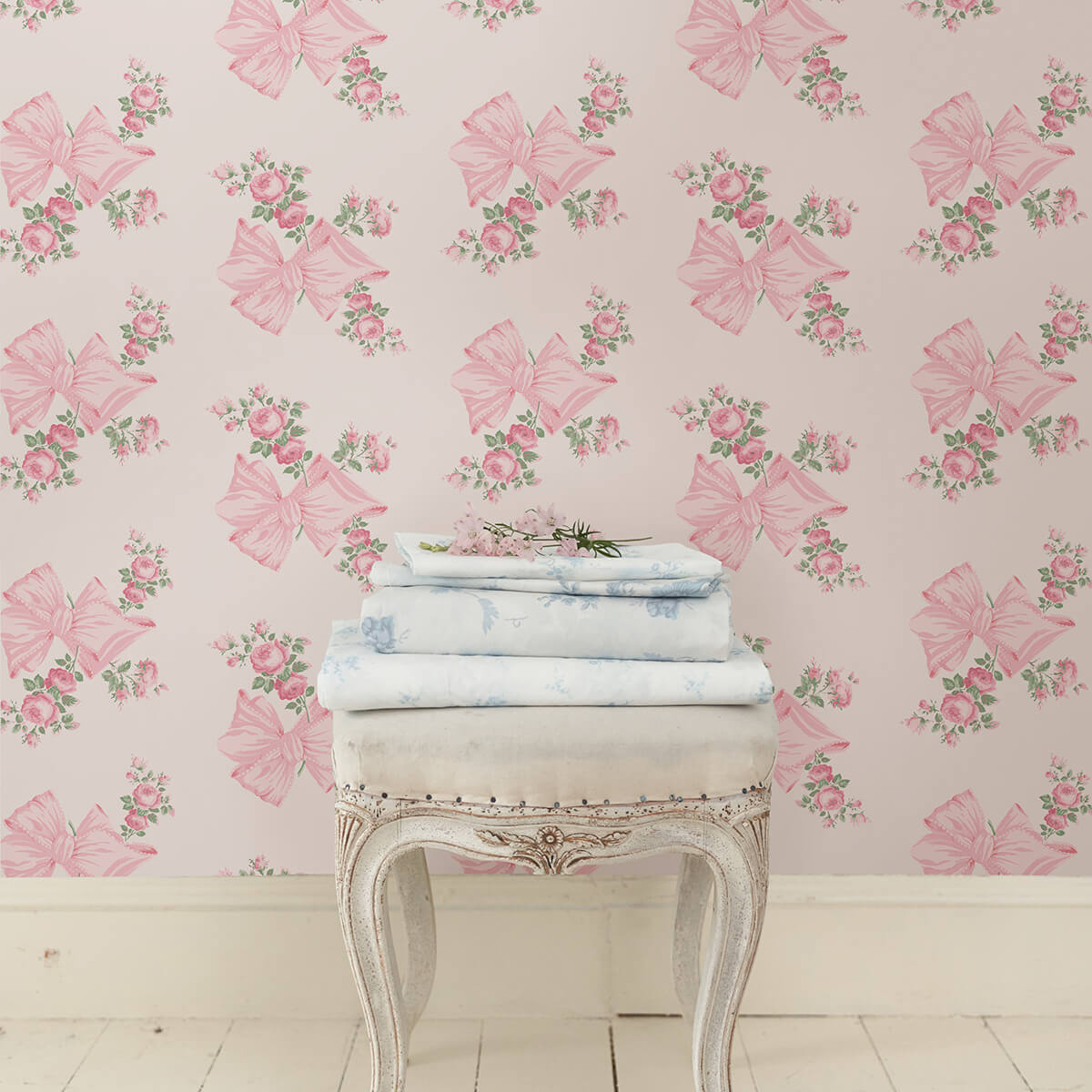 rosa-beaux-pink-mint-large-bow-spot-wallpaper-york-wallcoverings-ast4169 - York Wallcoverings Papel pintado