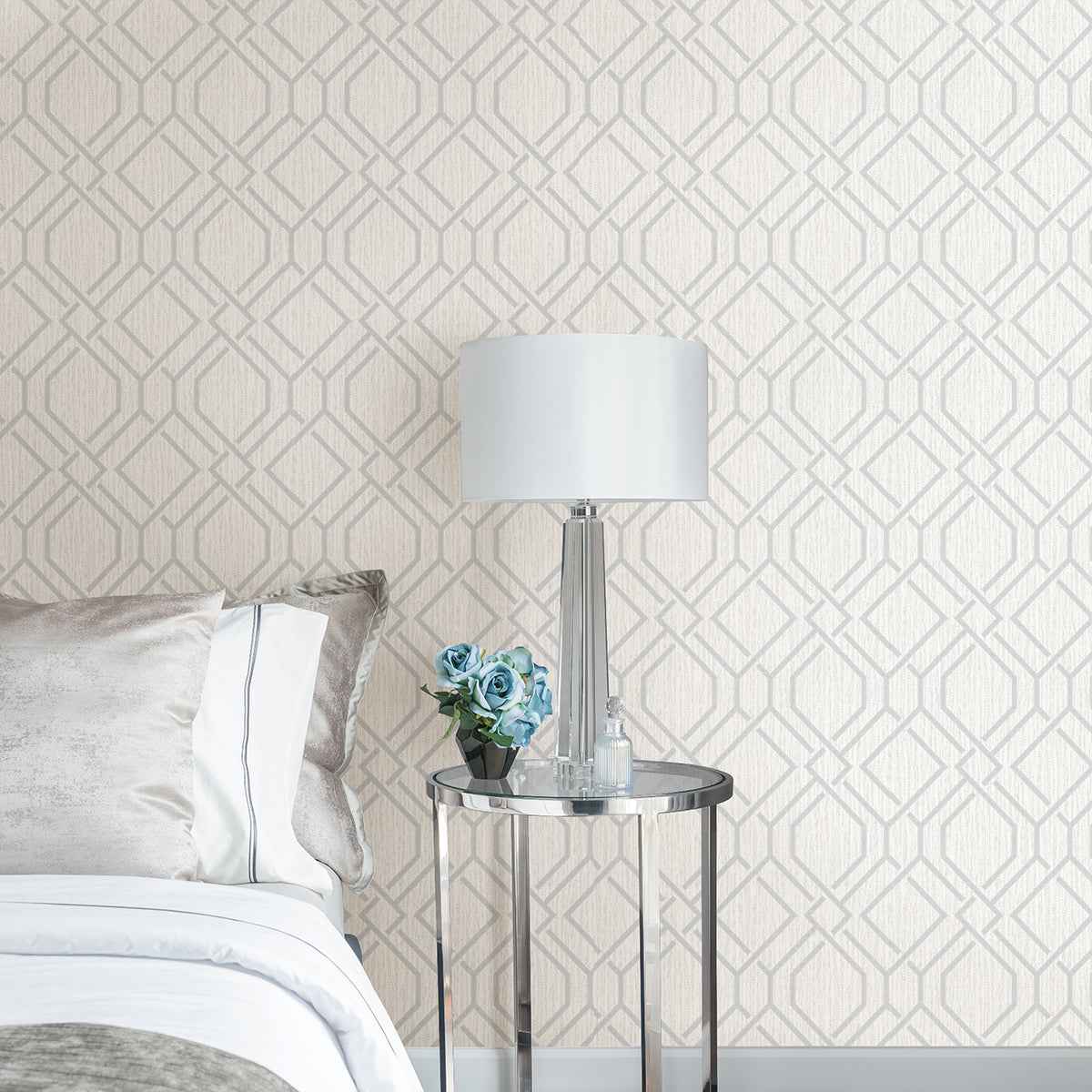 Frege Silver Trellis Wallpaper - York Wallcoverings - 4025-82525 - York Wallcoverings Wallpaper
