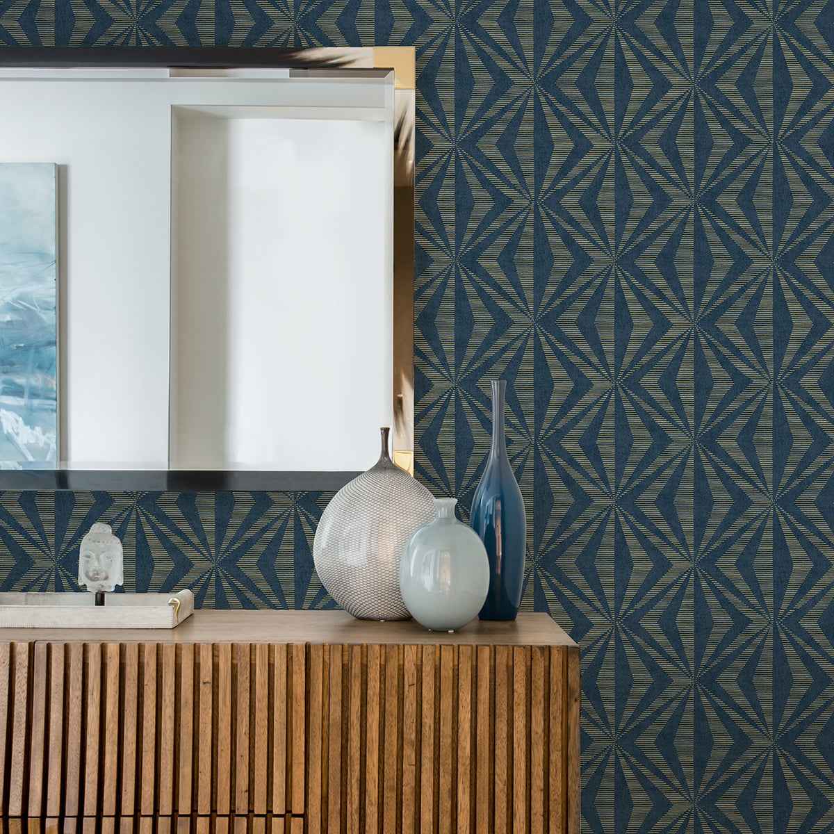 Monge Blue Geometric Wallpaper - York Wallcoverings - 4025-82552 - York Wallcoverings Wallpaper