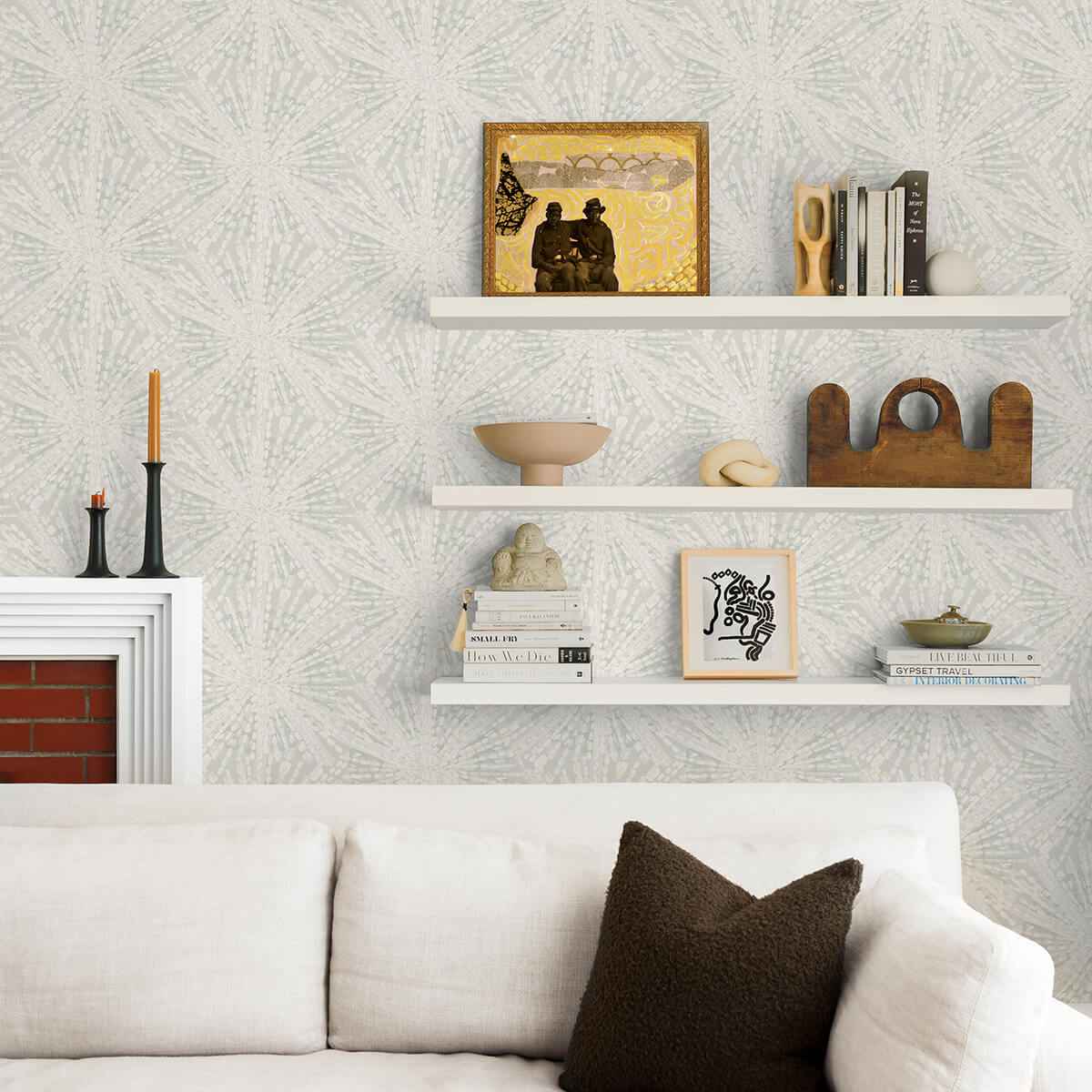 Silver Sunburst Peel & Stick Wallpaper - York Wallcoverings - LLS4117 - York Wallcoverings Wallpaper