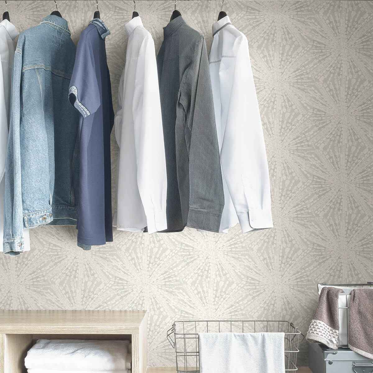 Silver Sunburst Peel & Stick Wallpaper - York Wallcoverings - LLS4117 - York Wallcoverings Wallpaper