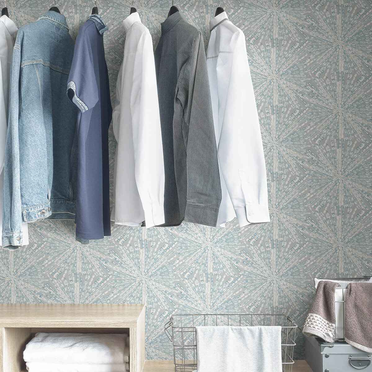 Grey Blue Sunburst Peel and Stick Wallpaper - York Wallcoverings - LLS4118 - York Wallcoverings Wallpaper