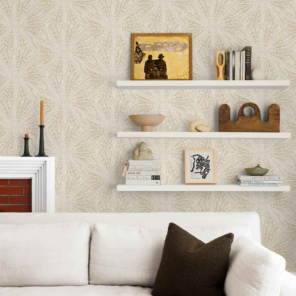 Soft Gold Sunburst Peel and Stick Wallpaper - York Wallcoverings - LLS4119 - York Wallcoverings Wallpaper