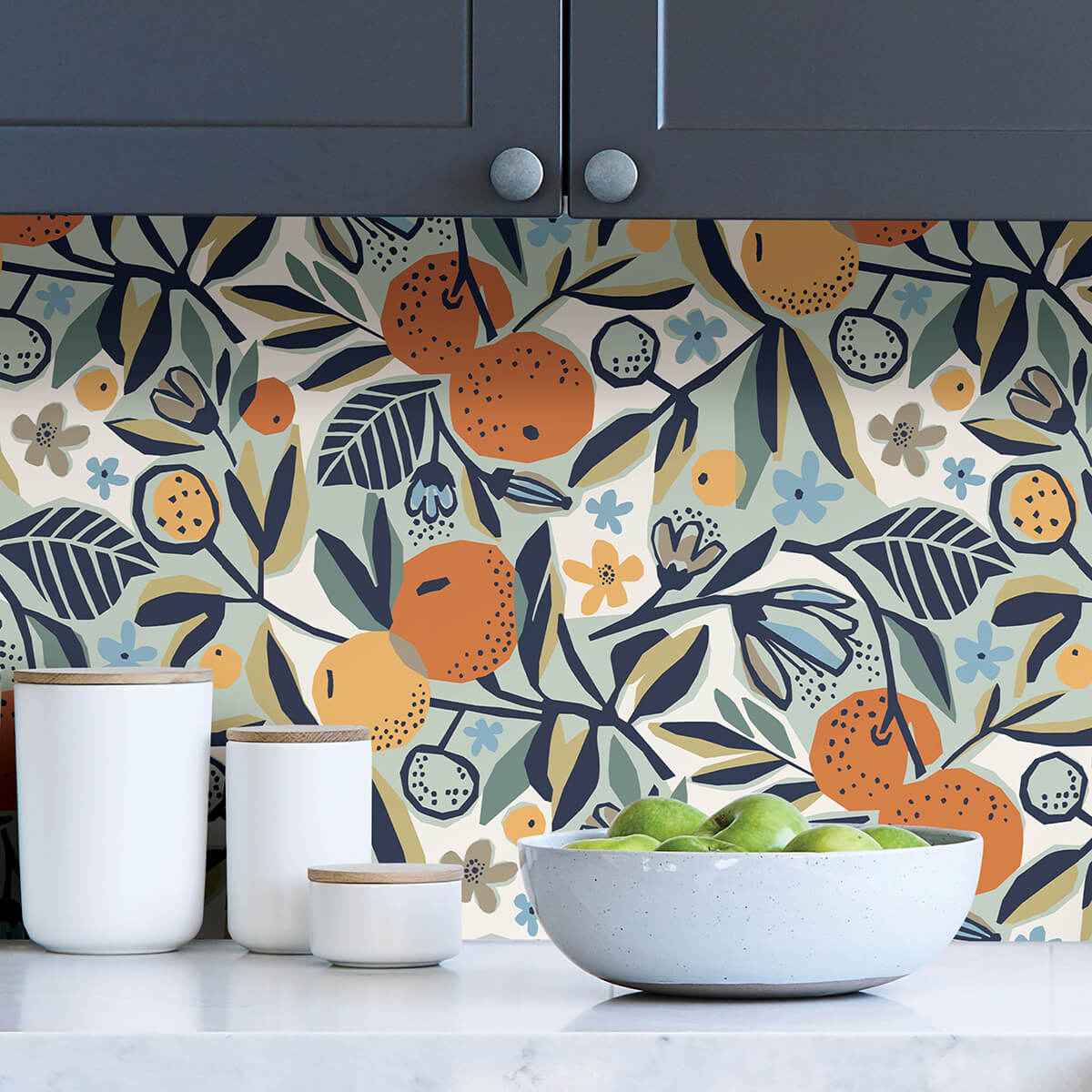 Navy Clementine Garden Peel and Stick Wallpaper - York Wallcoverings - PLS4199 - York Wallcoverings Wallpaper