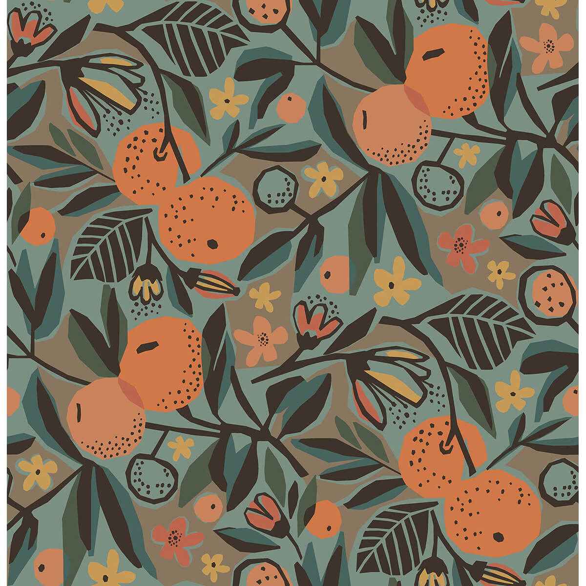 Teal Clementine Garden Peel and Stick Wallpaper - York Wallcoverings - PLS4201 - York Wallcoverings Wallpaper