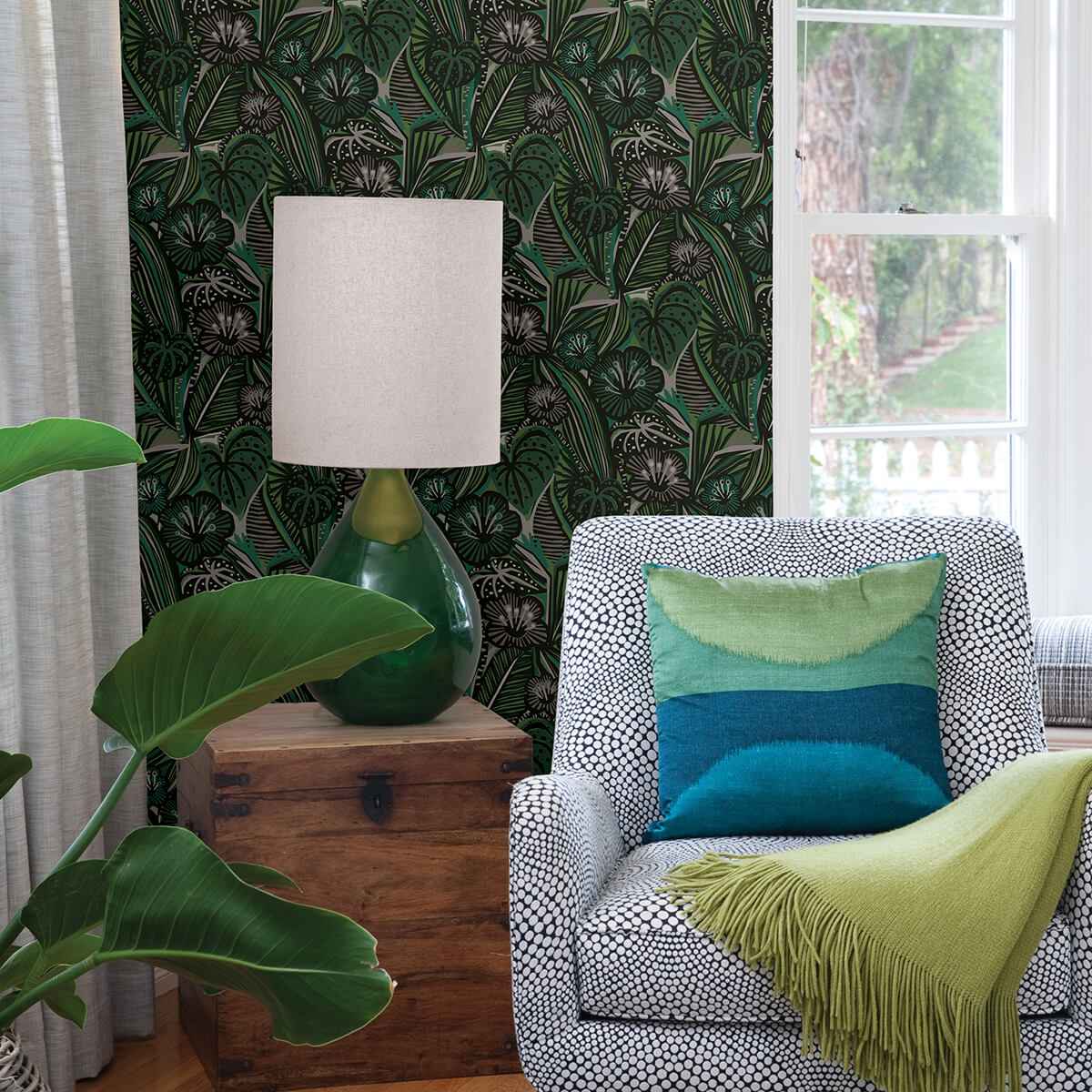Greens Lotusland Peel & Stick Wallpaper - York Wallcoverings - PLS4205 - York Wallcoverings Wallpaper
