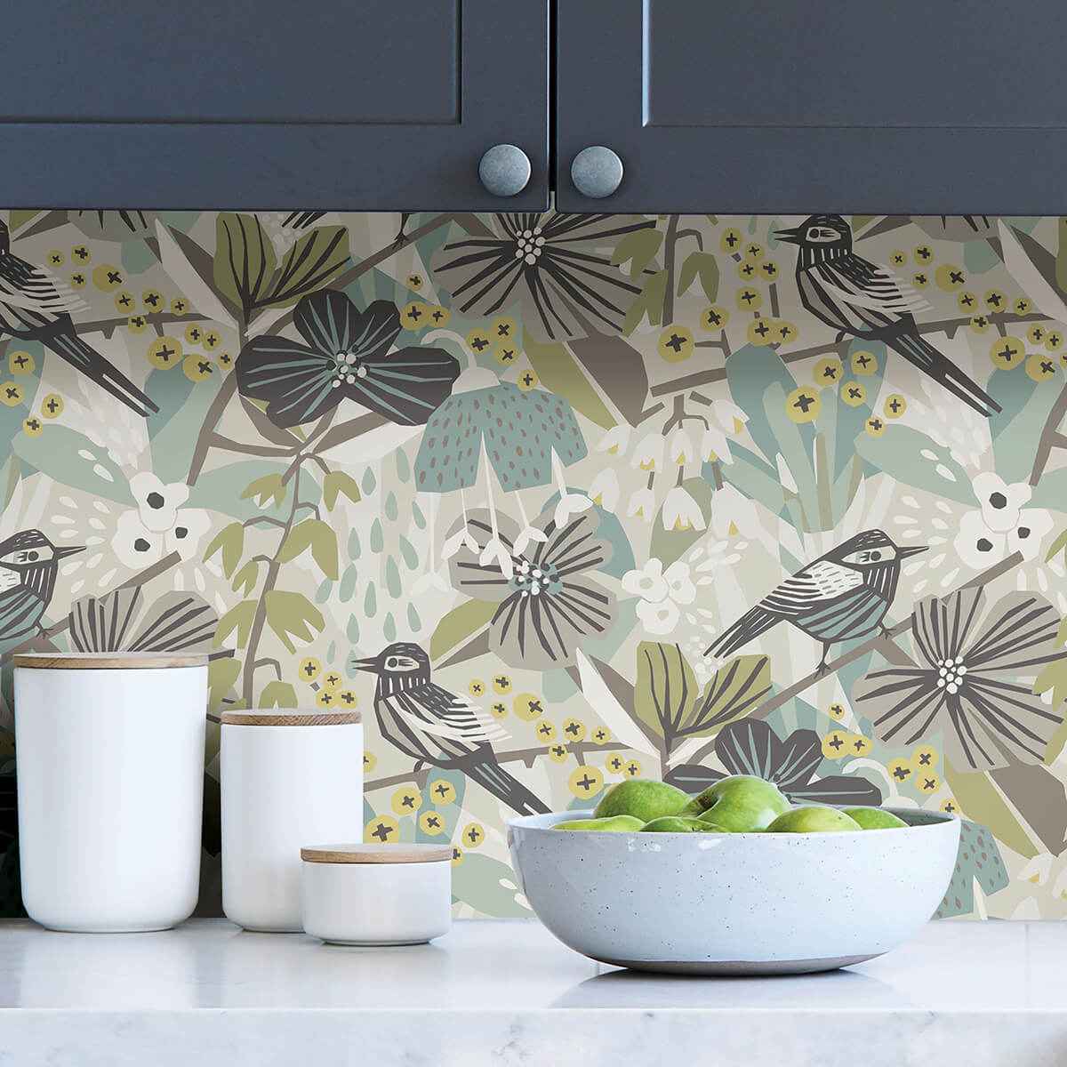 Grey Aqua Jaybird Peel and Stick Wallpaper - York Wallcoverings - PLS4215 - York Wallcoverings Wallpaper