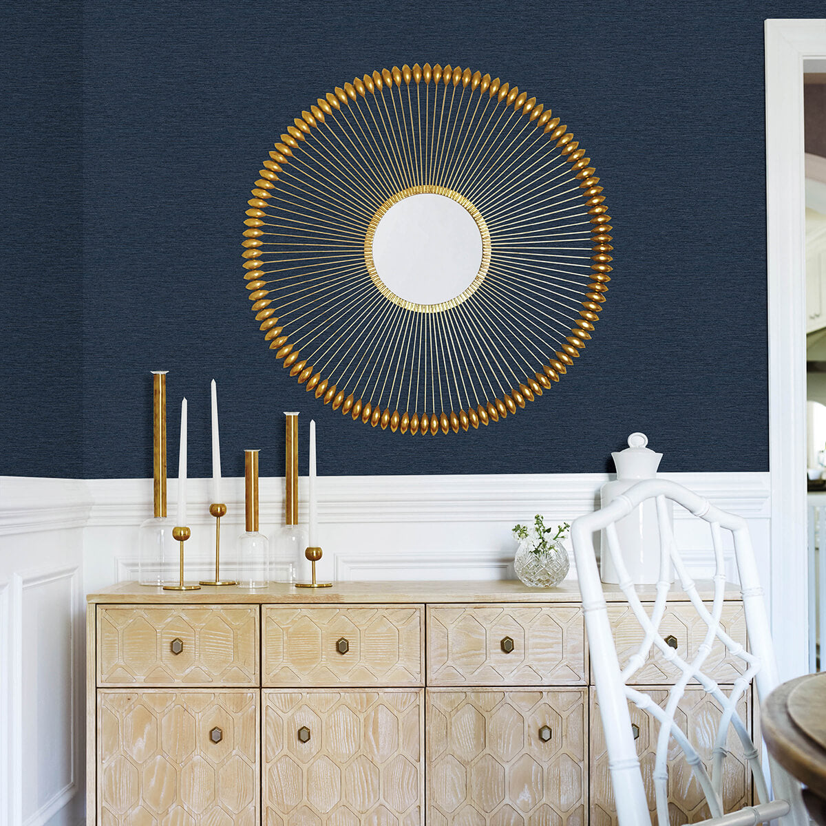 gump-navy-faux-grasscloth-wallpaper-york-wallcoverings-3122-10212 - York Wallcoverings Papel pintado