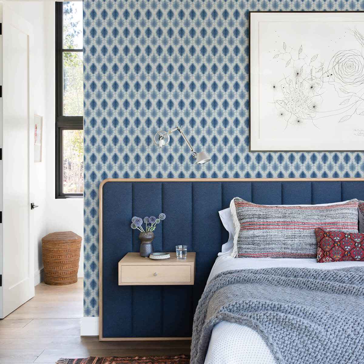 Mombi Navy Diamond Shibori Wallpaper - York Wallcoverings - 3122-10302 - York Wallcoverings Wallpaper