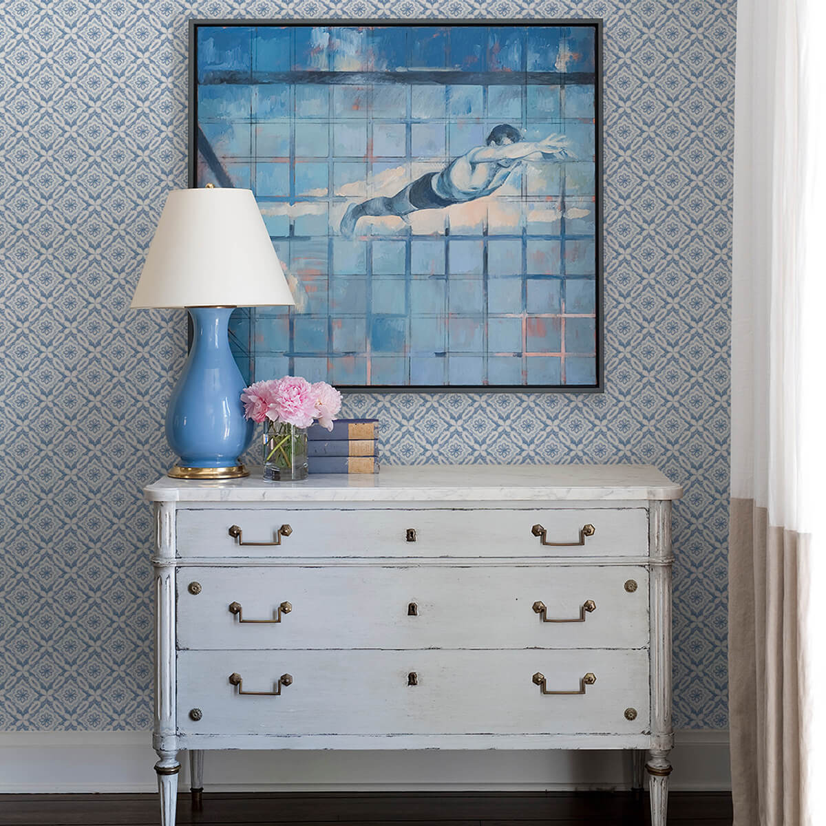 hugson-blue-quilted-damask-wallpaper-york-wallcoverings-3122-10702 - York Wallcoverings Wallpaper