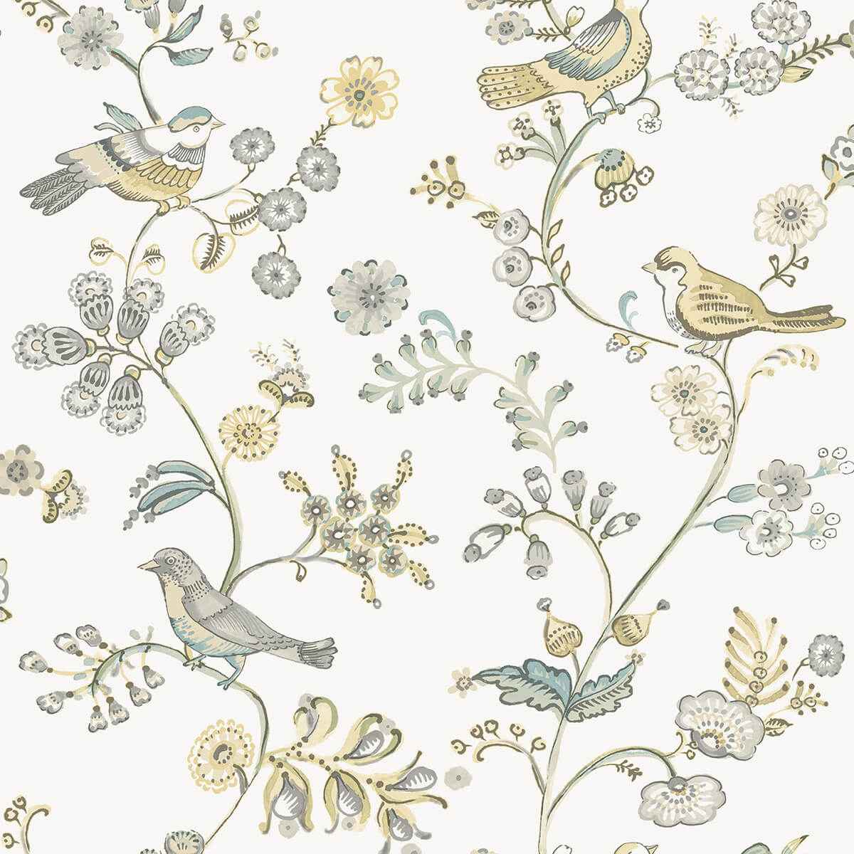 Jinjur Light Yellow Bird Trail Wallpaper - York Wallcoverings - 3122-10800