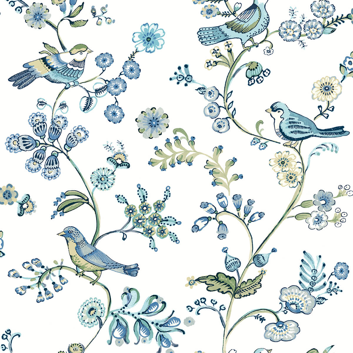 jinjur-teal-bird-trail-wallpaper-york-wallcoverings-3122-10802 - York Wallcoverings Papel pintado