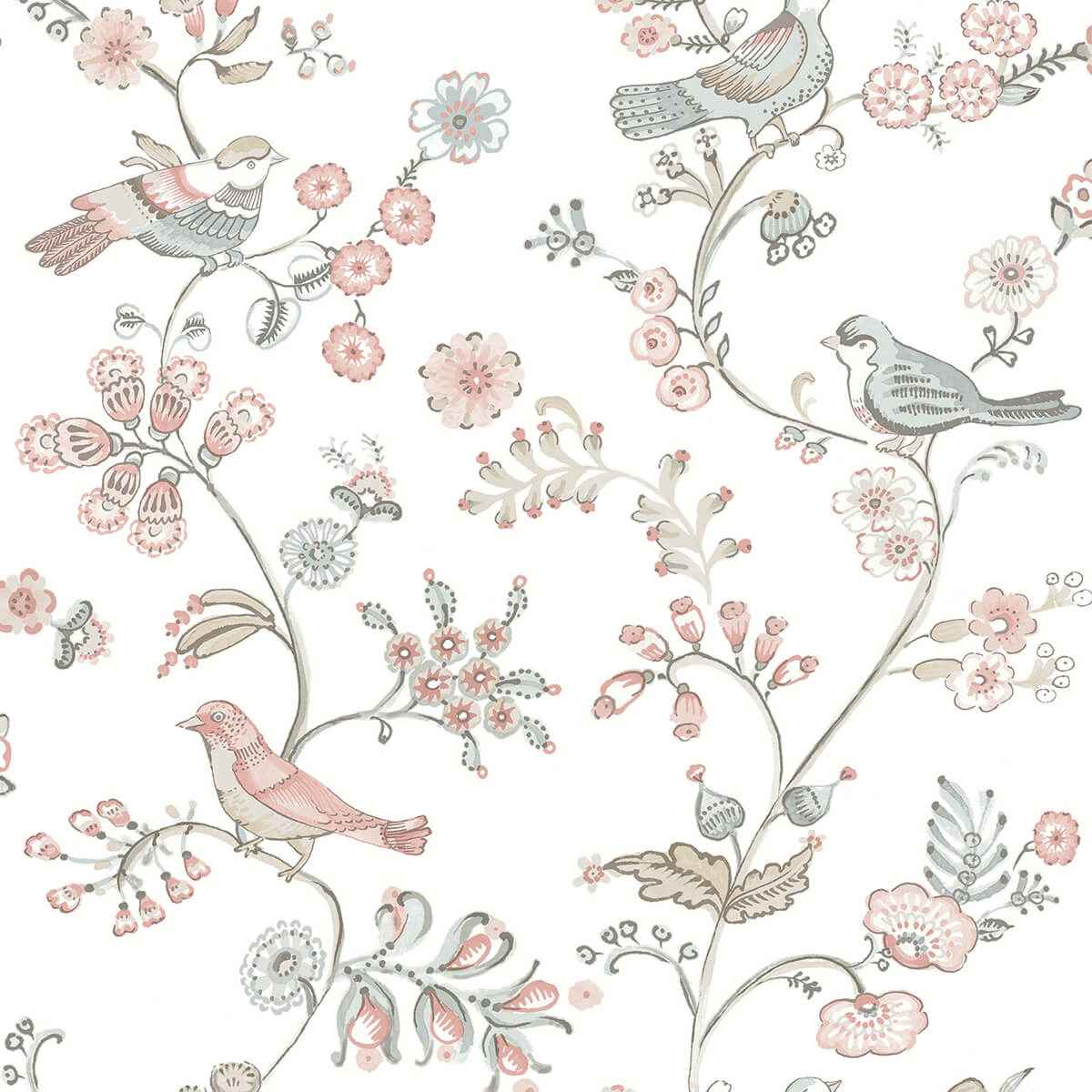 Jinjur Blush Bird Trail Wallpaper - York Wallcoverings - 3122-10805