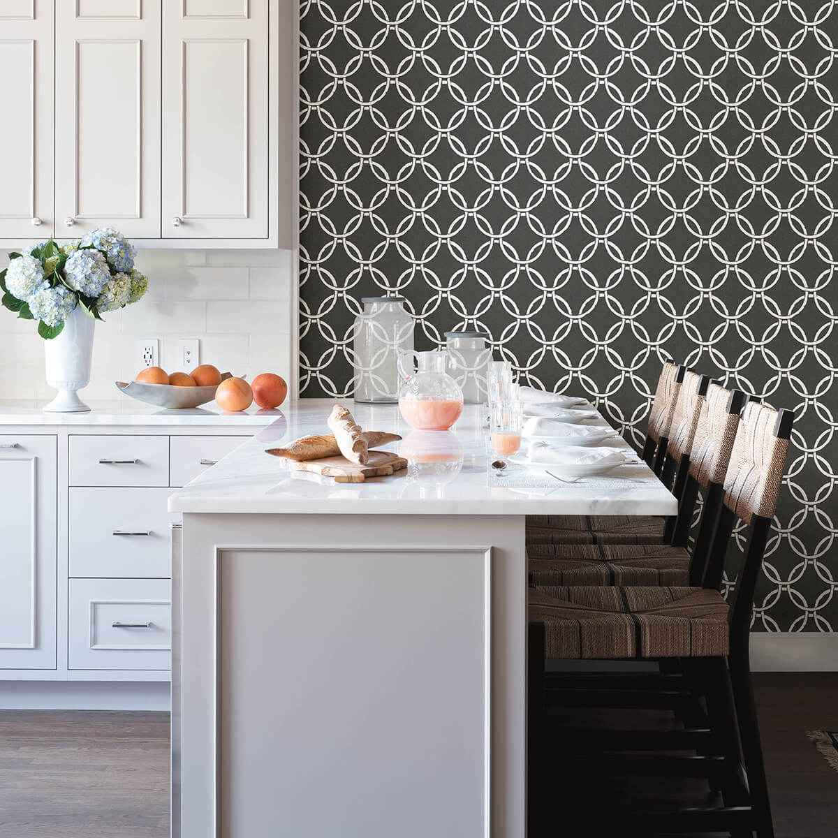 Quelala Black Ring Ogee Wallpaper - York Wallcoverings - 3122-11000 - York Wallcoverings Wallpaper