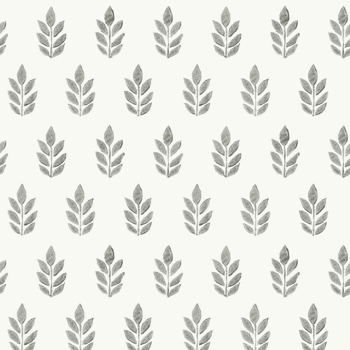 Ervic Charcoal Leaf Block Print Wallpaper - York Wallcoverings - 3122-11300 - York Wallcoverings Wallpaper