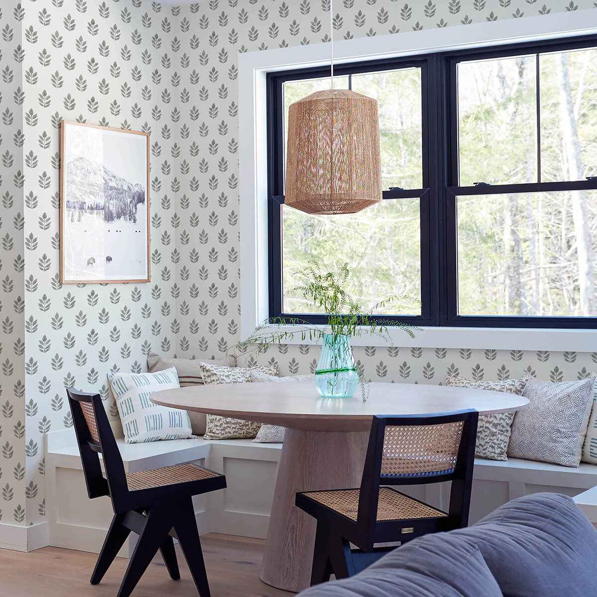 Ervic Charcoal Leaf Block Print Wallpaper - York Wallcoverings - 3122-11300 - York Wallcoverings Wallpaper