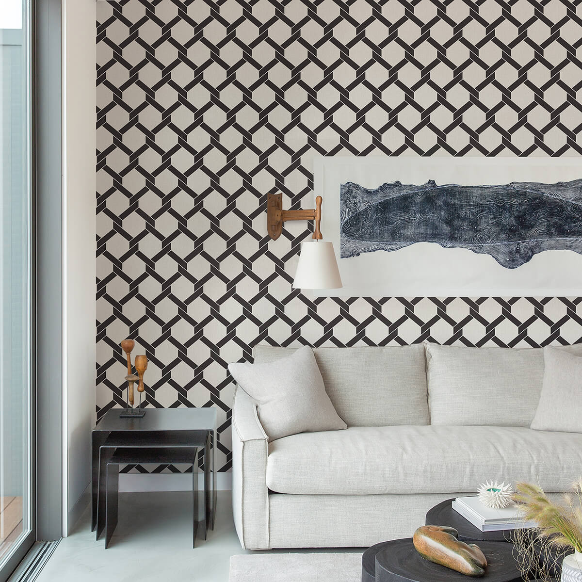 payton-black-hexagon-trellis-wallpaper-york-wallcoverings-2971-86310 - York Wallcoverings Wallpaper