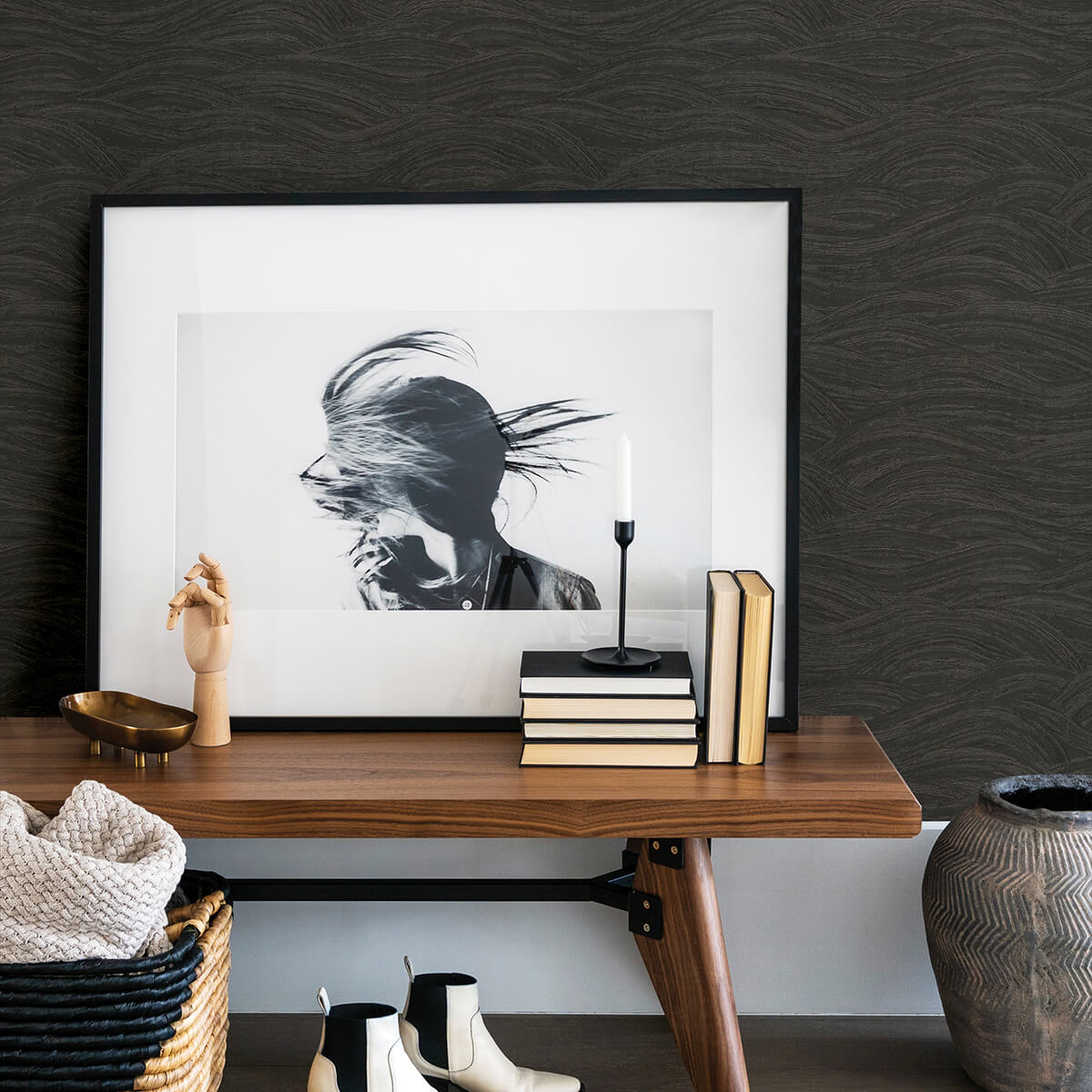 leith-black-zen-waves-wallpaper-york-wallcoverings-2971-86363 - York Wallcoverings Papel pintado