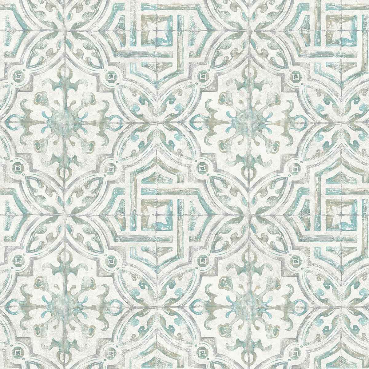 Teal and Grey Landondale Peel and Stick Wallpaper - York Wallcoverings - NUS4395