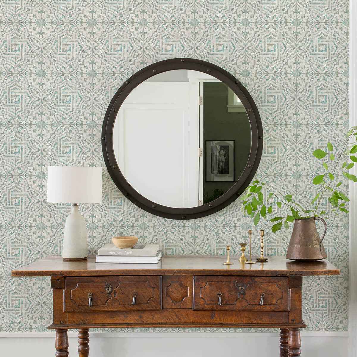 Teal and Grey Landondale Peel and Stick Wallpaper - York Wallcoverings - NUS4395 - York Wallcoverings Wallpaper