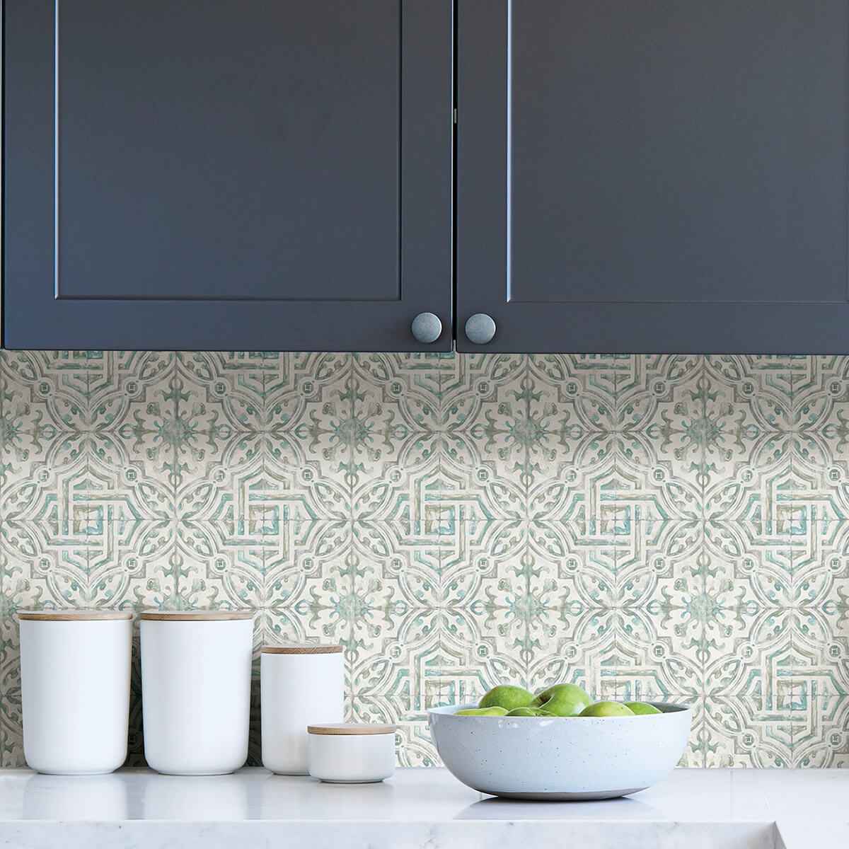 Teal and Grey Landondale Peel and Stick Wallpaper - York Wallcoverings - NUS4395 - York Wallcoverings Wallpaper