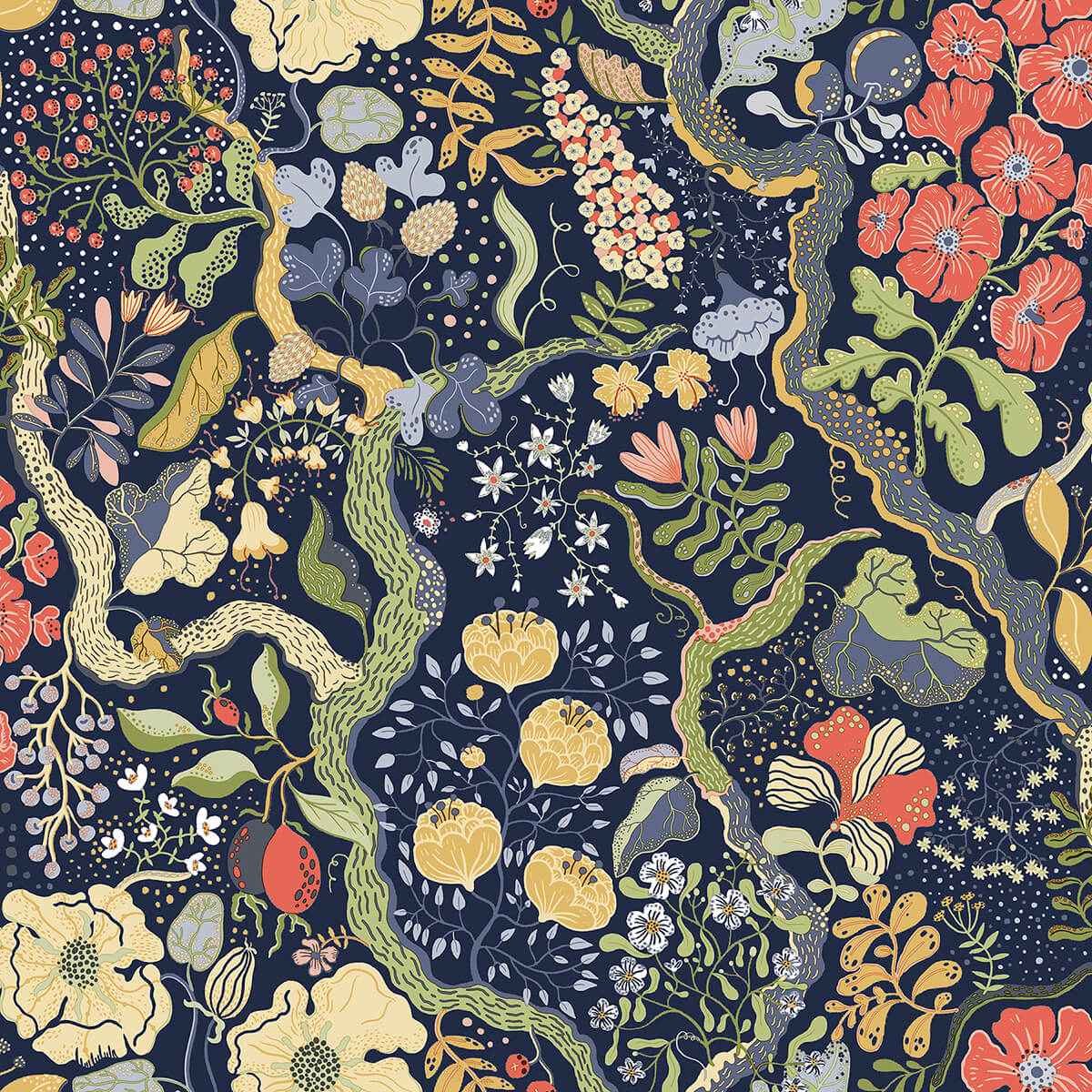 Ann Blue Floral Vines Wallpaper - York Wallcoverings - 2932-65101 - York Wallcoverings Wallpaper