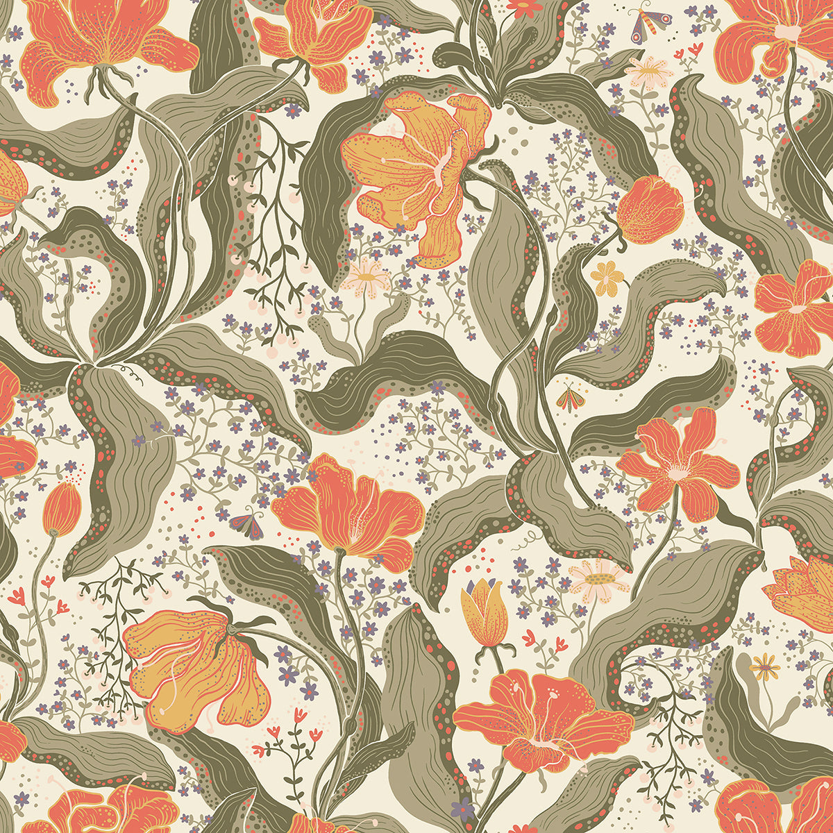 Bodri Dark Green Tulip Garden Wallpaper - York Wallcoverings - 2932-65119
